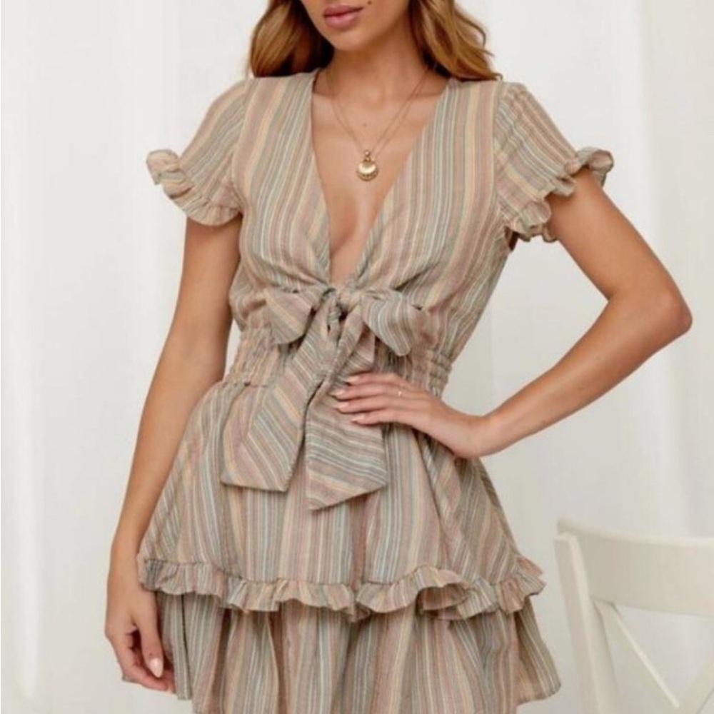 Pastel striped bow-tie front romper - never worn